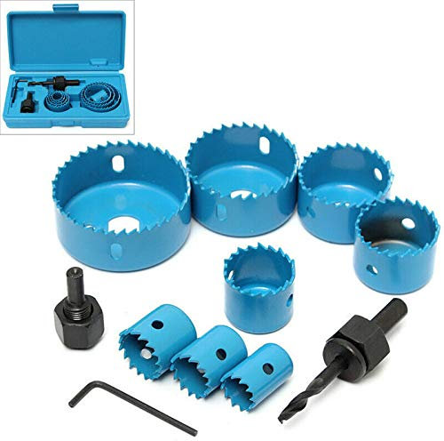 BE-TOOL Metallschneide-Set, 8 runde Lochsägenbohrer, langlebig, für Gipskarton, Holz, MDF, Aluminium und Computertische (Blau)