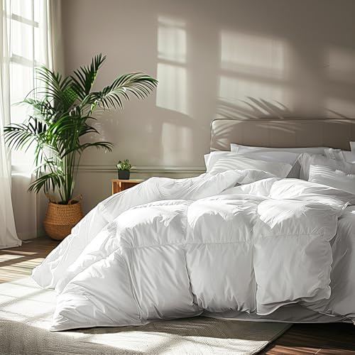 Serta Goose Feather Down Fiber Cotton Comforter King Size - 100% Cotton Duvet Insert - Hotel Luxury Hypoallergenic Bedding Comforter Extra Warmth 106 x 90 Inch White