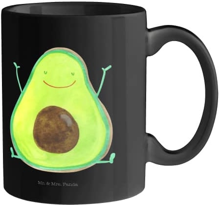 Mr. & Mrs. Panda Tasse Avocado Glücklich - Geschenk, Porzellantasse, Juhuu, Keramiktasse, Chaos, Veggie, Tasse Motive, Kaffeetassen, Vegan, Designer