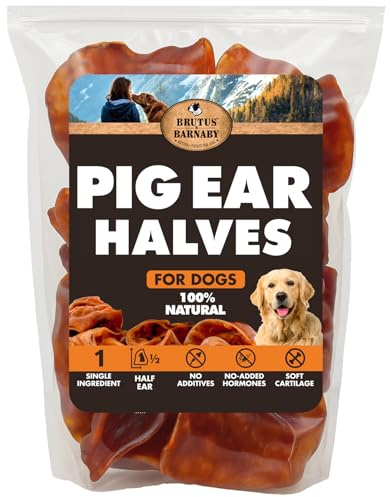 BRUTUS & BARNABY Pig Ear Halves for Dogs, 15 Ct. – All-Natural Single Ingredient Dog Chews, Slow Cooked & Fully Digestible Rawhide Alternative