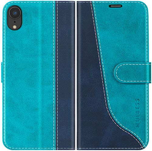 Mulbess Funda Móvil para iPhone XR, Funda de Cuero PU, Función de Soporte, Funda Tapa, Concha Interna de TPU, Elegante Azul Mint