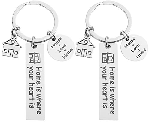 Amosfun Wohnung Schlüsselanhänger Neues Schlüsselring Edelstahl HOME IS WHERE YOUR HEART IS Anhänger Hausschlüssel Taschenanhänger Einzug Hauskauf Umzug Einweihungsparty Geschenkidee