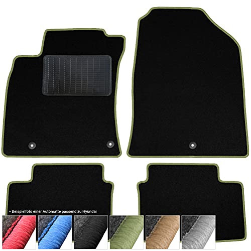 moto-MOLTICO Fußmatten Auto - Velours Autoteppiche passend für Kia Ceed II Hyundai i30 II (2012-2017) - 4-teiliges Set - Schwarze Automatten mit Grünen Ziernähten