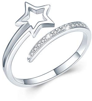 Damen Stern Ring Verstellbar 925 Sterling Silber Lucky Star Ring Zirkonia offener Ring Vorsteckring Stern Schmuck Damen Mädchen