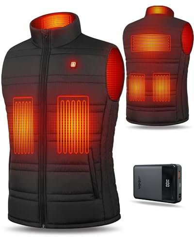 UNBON Beheizbare Weste, Heizweste Herren Damen mit Powerbank 14400mAh 6 Heizzonen 3 Temperaturstufen Beheizte Weste Wärmeweste mit Akku für Motorrad Jagd Outdoor Größe M Schwarz
