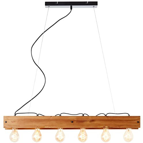 BRILLIANT Lampe, Calandra Pendelleuchte 6flg schwarz/holzfarbend, 6x A60, E27, 42W, Holz aus nachhaltiger Waldwirtschaft (FSC)