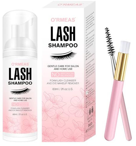 Wimpernshampoo Wimpernschaum Cleanser mit Reinigungsbürste Wimpernreiniger für Wimpernverlängerung Schaumwäsche zum Entfernen von Make-up-Rückständen Lash Shampoo für Zuhause und Salon Gebrauch 60ML