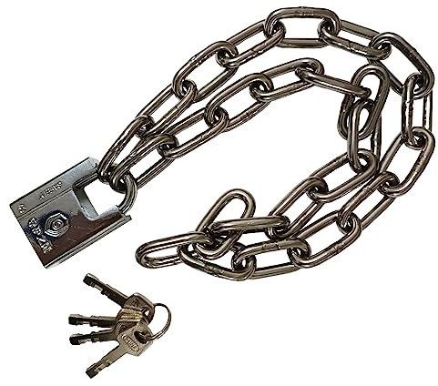 WANLIAN 6 mm Sicherheitskette und Schloss-Kit, 80cm Edelstahlkette und Vorhängeschloss mit 4 Schlüssel, für Pedelec, Motorrad, E-Bike, Zäune von Hoftoren, Garagen, Scooter, Fahrräder-silver