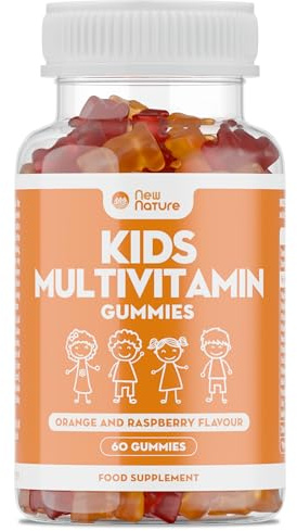 New Nature Multivitamin Gummibärchen für Kinder - Vitamin C, D & Zink | Multivitamin Fruchtgummis für Kinder ab 3 Jahren - weiche Gummibärchen mit Orangen- und Himbeergeschmack, 13 Vitamine.