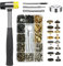 120 Set Snap Fasteners Kit, Metal Snaps Buttons Press Studs with Hammer and 4 Pieces Installation Tool, for Leather, Coat, Jeans Wear, Bags, DIY Craft, Shoes, Belts Repair 4 Colors (120)