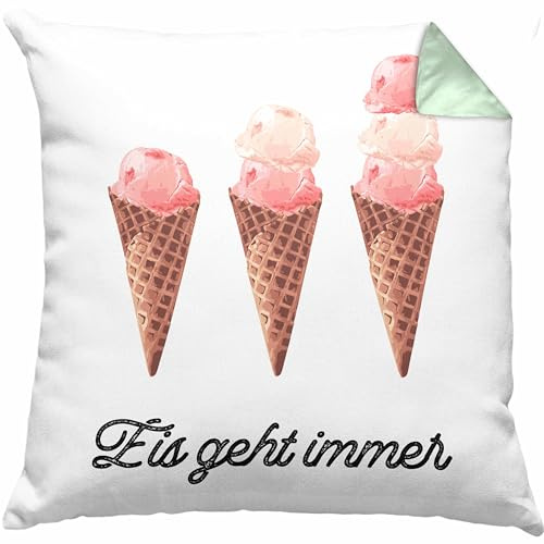 Trendation EIS Geht Immer Kissen mit Füllung 40x40 Geschenk EIS-Liebhaber (Grün)
