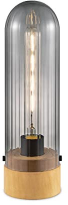 Home Sweet Home Moderne lampe de table Capri | 10/10/33cm | Fumée | lampe de chevet | Verre et Bois pour une source de lumière E27 LED | avec interrupteur à cordon | pour le salon