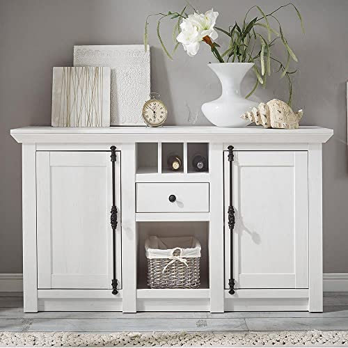Lomadox Landhaus Sideboard klassisches Dekor Pinie weiß Nb. mit Flascheneinteilung B/H/T ca. 152x83x45cm