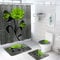 BXFUL 4 Piece Waterproof Shower Curtain Set for Bathroom-Rose-Non-Slip Bath Mat and 12 Hooks,Curtain Set with Rug,Toilet Lid Cover Bathroom Decoration (Green)