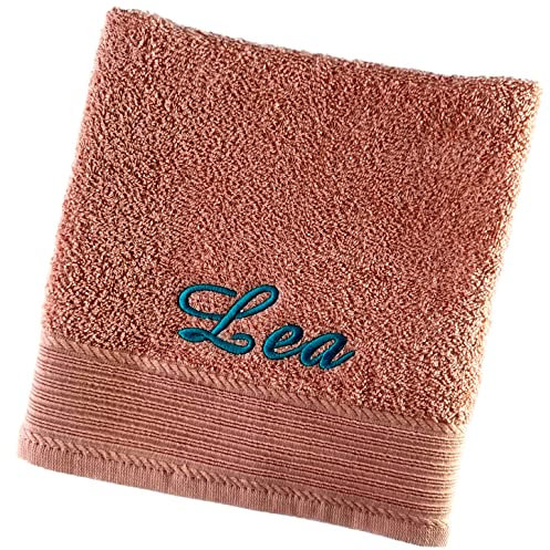Schnoschi Handtuch mit Namen oder Wunschtext Bestickt, personalisiertes Duschtuch, individuelles Badetuch, Saunatuch oder Gästehandtuch mit Initialen, 100% Baumwolle, 70 x 140 cm Altrosa