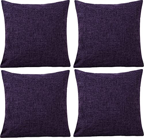 GONOVE Cushion Covers 60×60cm Solid Soft Cotton Linen Throw Pillow Cover Set of 4 Decorative Plain Pillowcase Square Cushion Cover for Home Sofa Bed Chair Décor, Purple