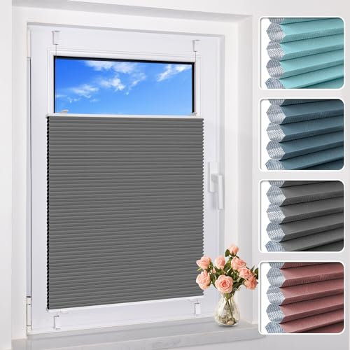 BelleMax Wabenplissee ohne Bohren Verdunkelung Thermo Plissee Klemmfix, Grau-weiß 40x110 cm (BxH), 100% Blickdicht Verdunklungsplissee, Schallschutz Sonnenschutz Doppelplissee für Fenster