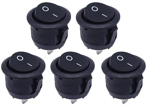 HISports Kippschalter Rund 5 Stück On/Off Wippschalter Selbsthemmung Runde Schalter 10A/125V 6A/250V Taste Rocker Kippschalter Drucktastenschalter Taster Schalter Für Auto Boot Kfz Haushaltsgeräte