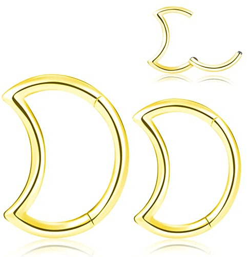 Longbeauty 2 Pcs 1.2mm Ohrpiercing Intimpiercing G23 Titan Klicker Nasenring Knorpel Ohrring Segmentring Daith Conch Tragus Helix Septum Nasenpiercing Herz/Mond, 8MM/10MM, Gold, Stil B