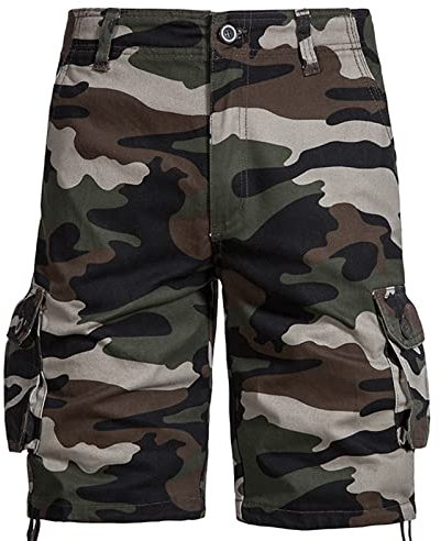 Susenstone Hommes Cargo Shorts en Coton Camouflage Bermuda Pantacourt Casual Multi Poches Loisirs 1/2 Short Eté Hommes Short de Sport Court Pantalon De Plage Travail Vacances Randonnée Sécurité Vert
