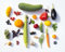 Acryl-Bild 50 x 40 cm: Schillerndes Essen. Kreative Konzeptkomposition aus Obst und Gemüse in Regenbogenfarben auf weißem Hintergrund, flache Lage (175336412)