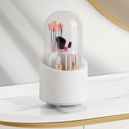 Winter Shore Rangement Pinceaux Maquillage avec Couvercle - Organisateur Maquillage Rotatif à 360° - Couvercle en Plastique Transparent Anti-Poussière & Étanche - Organisateur Cosmetique, Bureau