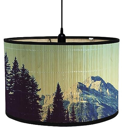 Morbuy Paralume a Tamburo in Bambù Foresta Motivo Paralume Sostituibile per E27 Lampada da Tavolo, Lampadario, Lampada da Terra, Lampada Accessorio, Decorazioni per Casa (montagna di neve)