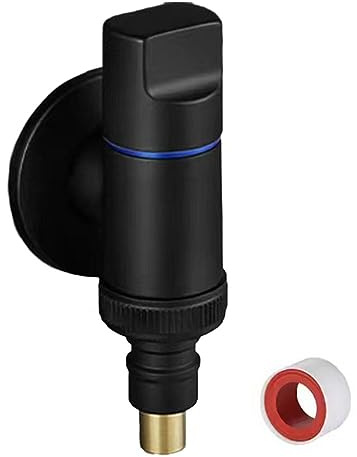 Edelstahl-Waschmaschinen-Wasserhahn, Wasserstopp, Schnellöffnung, Winkelventil, Schwarz