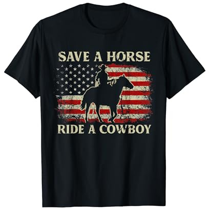 Vintage Western Country USA FLag Save A Horse Ride A Cowboy T-Shirt