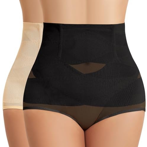 Tuopuda Slip Contenitivo Donna Pancia Piatta Body Shaper Corpetto Shapewear Effetto Ventre per Vestito Gonna Addominale Compressione Elegante, Nero + Beige, S