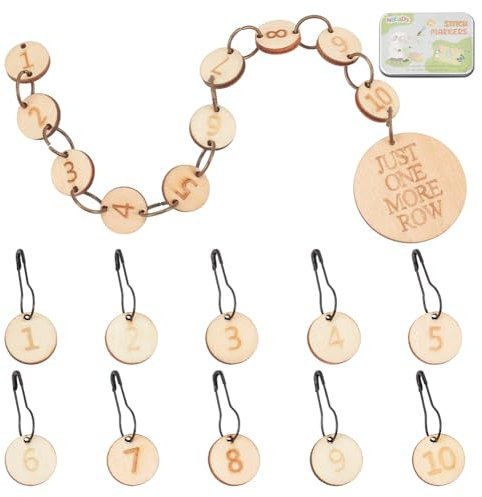 NBEADS Nummer Masche Marker, Holz-Strickreihen-Zähler-Ketten und 1-10 Nummer Masche Marker Häkeln Charms Masche Marker mit Selbstklebenden Papier Etiketten zum Stricken Weben Nähen