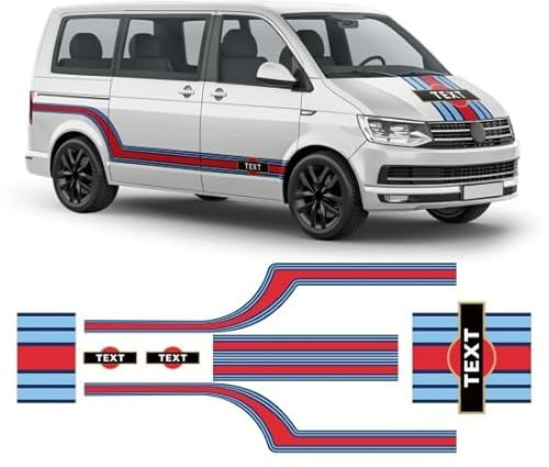 BIKE STICKERS Auto Aufkleber Kit Gebogene Streifen Martini Style Kompatibel mit Volkswagen T5 / T6 (Martini Regular)