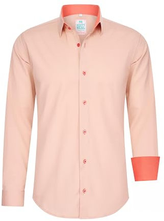 Rusty Neal Herren-Hemd Pastellfarben Premium Slim Fit Langarm Cotton-Stretch Kontrast Hemd Business-Hemden Freizeithemd 66, Größe:4XL, Farbe:Peach