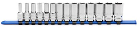 MIXPOWER 3/8 Drive Mid-Length Socket Set with Storage Rails, 14-Piece, 6 Point, 6-19mm, CR-V, Metric, Semi-Deep Socket Set