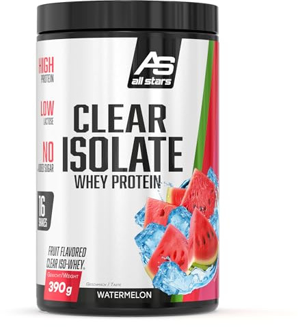 ALL STARS Clear Isolate Whey Protein Pulver ohne Zucker 390g Watermelon | Fruchtig-leckerer Shake mit ca. 20g Eiweiß pro Portion, kalorienarm, ohne Zucker, der ideale Drink fürs Training