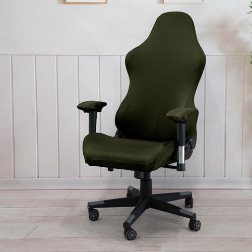 Highdi Gaming Stuhl Bezug Kratzfest, Gaming Stuhl Überzug Dehnbare Gaming Chair Cover Stretch Gamingstuhl Bezüge mit Armlehnen Gaming Stuhlhussen für Computer-Spielstuhl (Einheitsgröße,Grau-Grün)