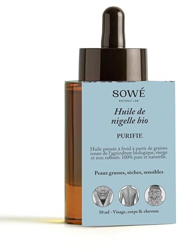 NIGELLAÖL – BIOLOGISCH UND KALTGEPRESST – FETTIGE, TROCKENE, EMPFINDLICHE HAUT – 50 ML – Beruhigt und reinigt – Gesicht, Körper und Haare – Kostenloser Pflegeduft