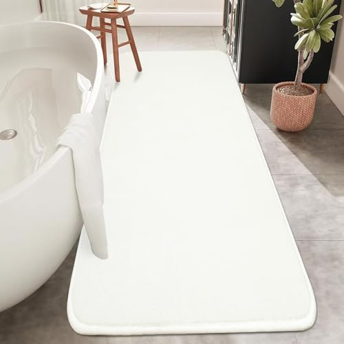 Rururug Tapis Salle de Bain, Tapis de Bain Blanc 50x120cm, Microfibre Tapis Absorbant Antidérapants Lavable en Machine