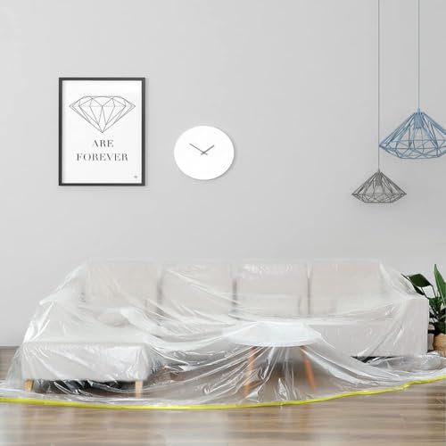 HFCOONY 1 Pack Plastic Sofa Cover l shape,Corner Sofa Cover Waterproof,146/12ft Plastic Dust Sheets Protector Sofa Slipcovers for Furniture Bed Couch Moving Storage.Sofa Storage Bag