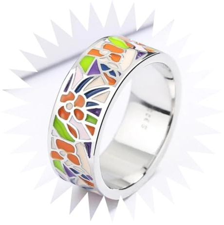 FUSHENGTER Ringe Damen Ring Für Damen Frauen Finger Herren Geschenk Bunter Handgefertigter Emaille-Ring Für Damen, Exquisiter Blumenring, Party, Jahrestag, Verlobungsring