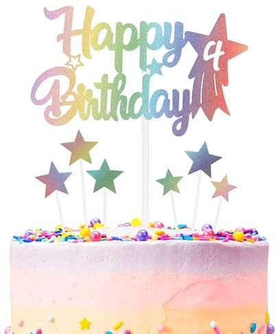 Rainbow Birthday Cake Decoration, Number 4 Rainbow Cake Topper, Any Holiday and Party Cake Color Decoration, Birthday Celebration Decoration for Boys and Girls