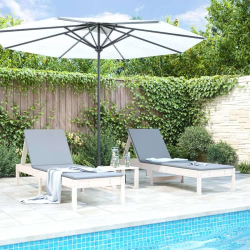 Lettini Prendisole 2pz Bianchi 199,5x60x74 cm Massello di Pino,Lettini prendisole in legno con schienale regolabile per esterno, giardino e piscina Set di 2 Arredamento da Giardino e Accessori