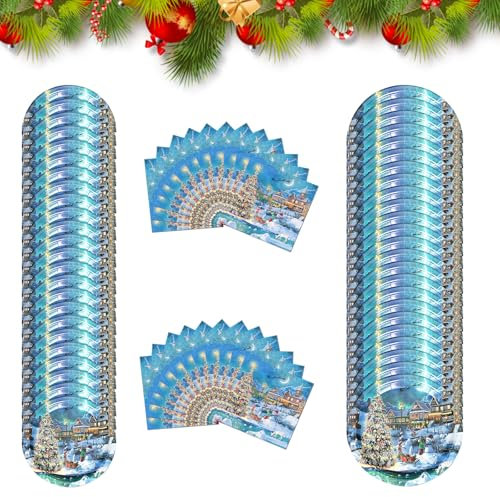 Embhlitfe 72 Piezas Vajilla Navidad Cubiertos Desechables Juego de Vajilla de Fiesta de Navidad con 48 Platos de Papel 24 Vasos de Papel Decoraciones de Fiesta de Navidad para 24 Invitados