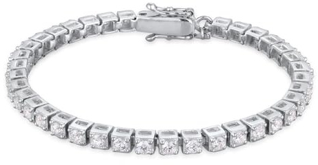 Kuzzoi Bracciale da uomo con zirconi in argento sterling 925 con lucchetto a scatola, brillante braccialetto da tennis per uomo, lunghezza 19-23 cm