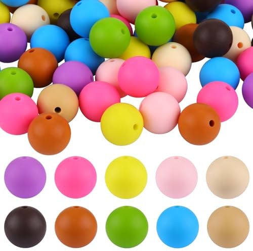 BEEFLYING 100Pcs 12mm Round Silicone Beads Rubber Focal Beads for Beadable Pens DIY Jewelry Necklace Bracelet Keychain Making (Mixed Color)