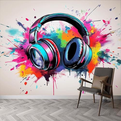 3D Panoramique Murale Casque D'Art Graffiti, Papier Peint Intissé 250x175cm, pour Salon, Chambre Enfant Décoration Murale, Graffitis Poster Tableaux Photo Muraux
