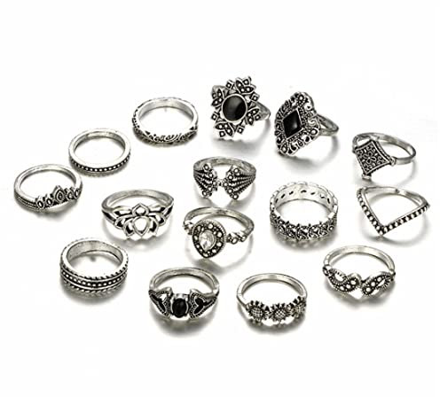 Hperu Vintage Midi Ringe Vintage Silber Ring Set Frauen Retro -Fingerringe Sets für Frauen und Mädchen 15 PCs