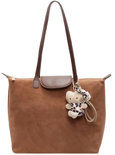 unisoul Handtasche Damen Wildleder - Tote Bag Groß Shopper Tasche, Mode Schultertasche für Arbeit, Schule, Einkauf mit Reißverschluss und Innentasche