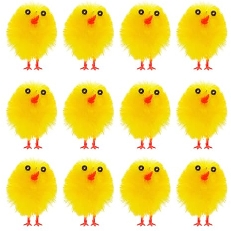12 Stück Mini Osterküken Flauschig, Gelbe Mini-Küken Osterdekoration, Osterdeko Küken, Mini Plüsch Küken Ostern Deko, Oster Küken für Mädchen und Jungen Ostereiersuche Osterhauben Partygeschenke