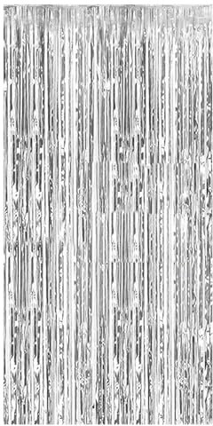 Kzouenzu Lametta Vorhang, Lametta Vorhänge Glitzer, Wiederverwendbar, Glitzer Tinsel Curtains Folienfransen Vorhang Für Festivals, Party, Hochzeitsdekoration [Silber]